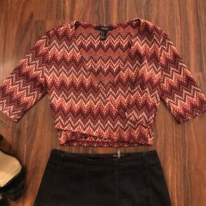 Forever 21 V-Neck Crop Top Chevron Red/Pink